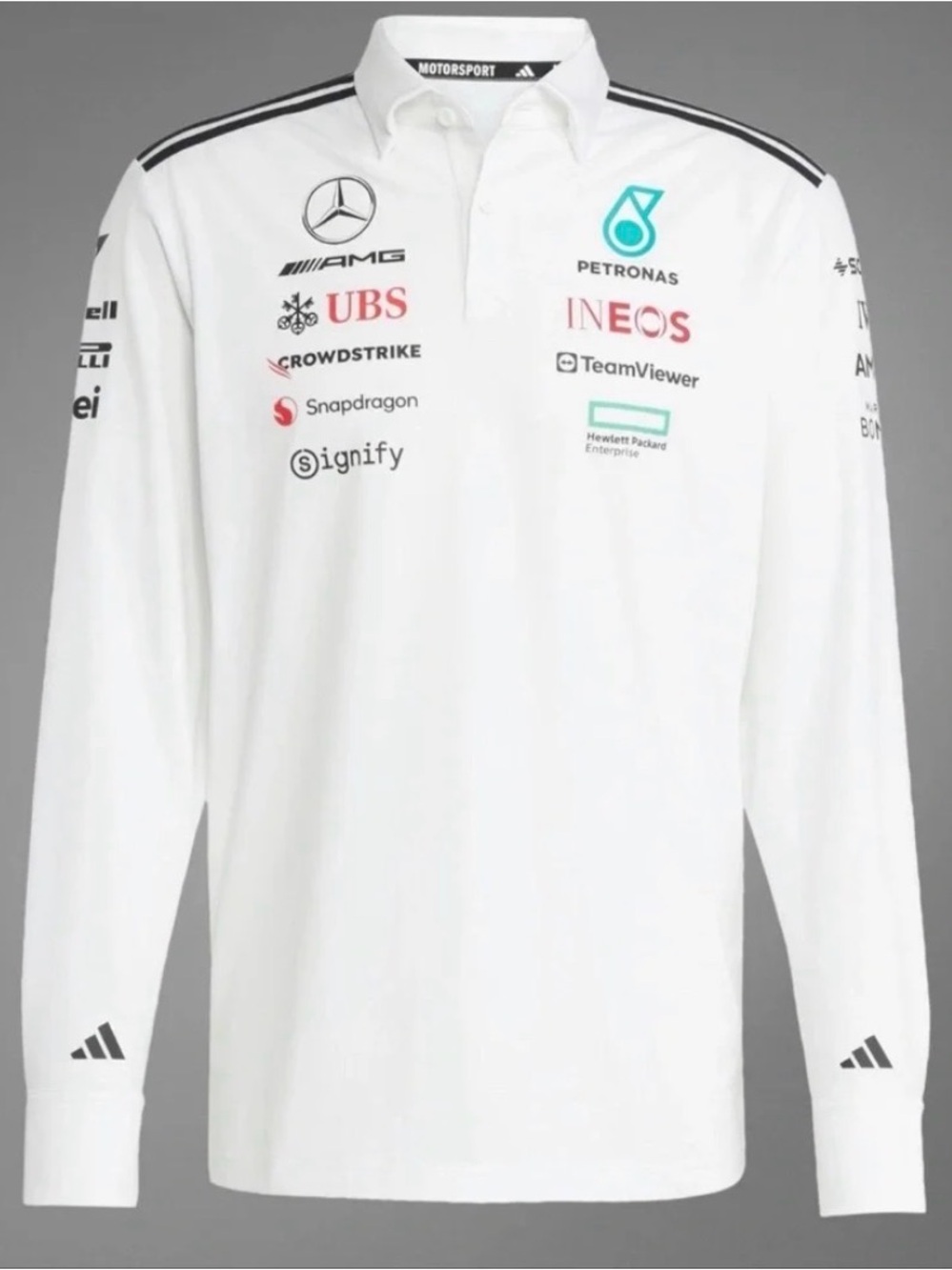 Adidas White Long Sleeve Mercedes-AMG Petronas Jersey Polo Men’s Size XL -JX0757